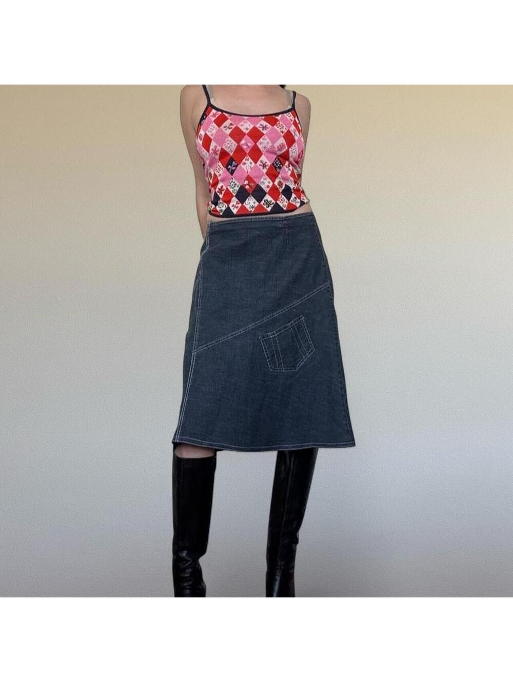 SOLD Vintage Euro asymmetrical denim midi skirt from affinites Armand Thiery - Picture 6 of 6